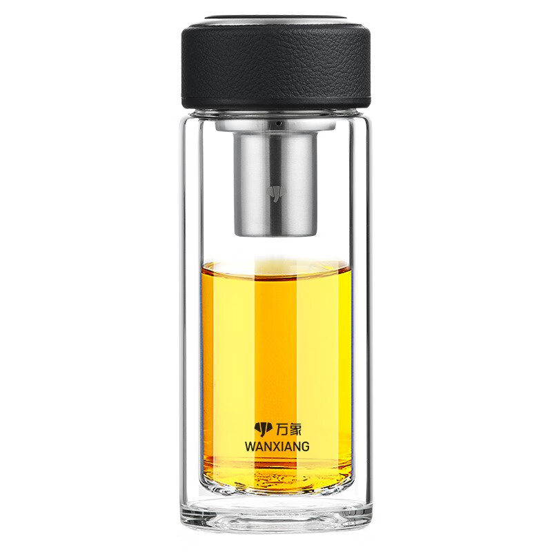 万象玻璃杯490ml双层高硼硅材质大容量带滤网水杯V21S