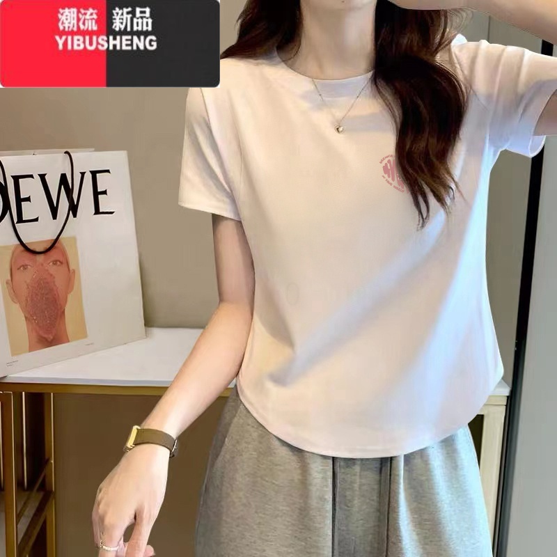 YIBUSHENG季2024年新款大码修身t恤女短袖设计感小众不规则短款上衣高清大图