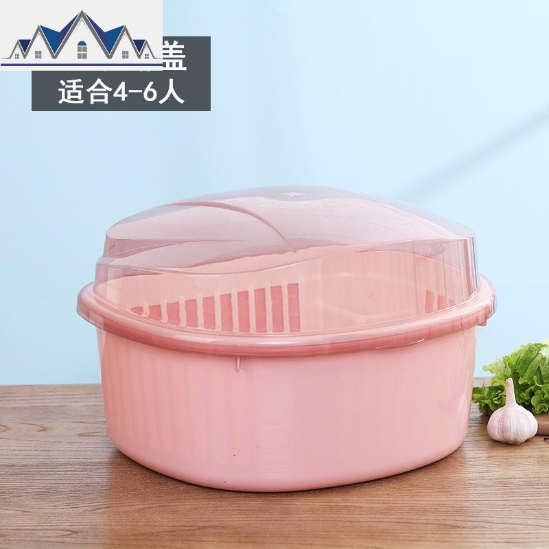 厨房家用带盖碗盆碗碟置物架塑料碗柜装碗筷收纳盒放碗箱沥水碗架_15_102_385 1904碗盆大号-粉色实色底
