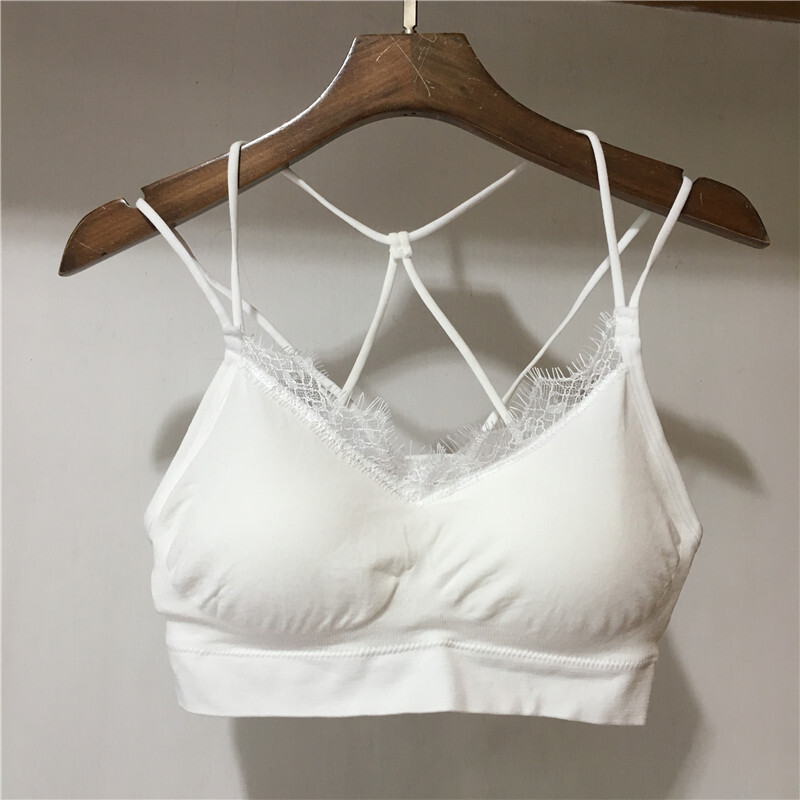 美背文胸带胸垫带抹胸背心裹胸学生内衣女运动无钢圈修身白色均码
