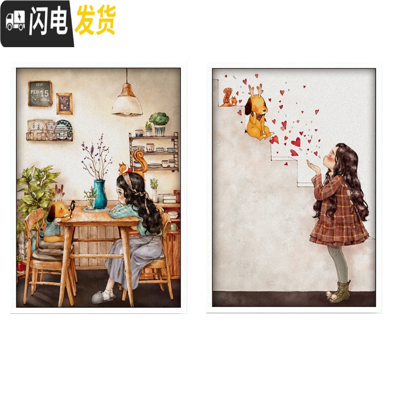 三维工匠2019美式乡村十字绣新款线绣客厅小幅卧室画森林女孩儿童卡通可 整套三个:大格丝线65&times;85CM印花高清大图