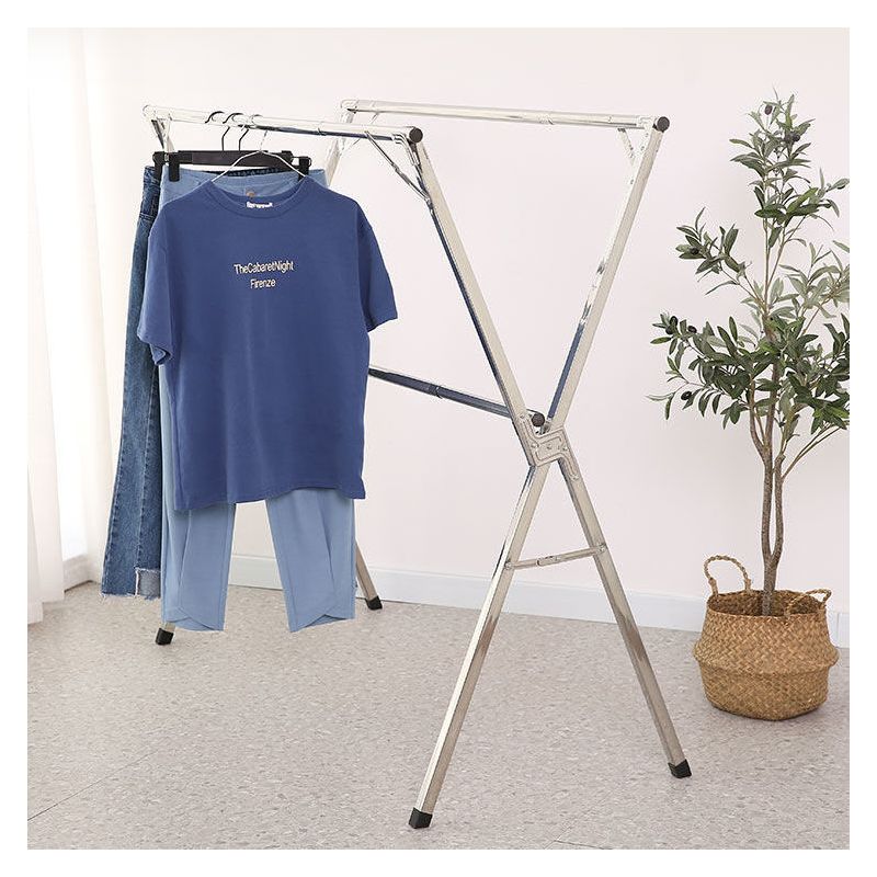 不锈钢折叠晾衣架伸缩晾晒架落地凉衣杆室外晒被架阳台衣挂