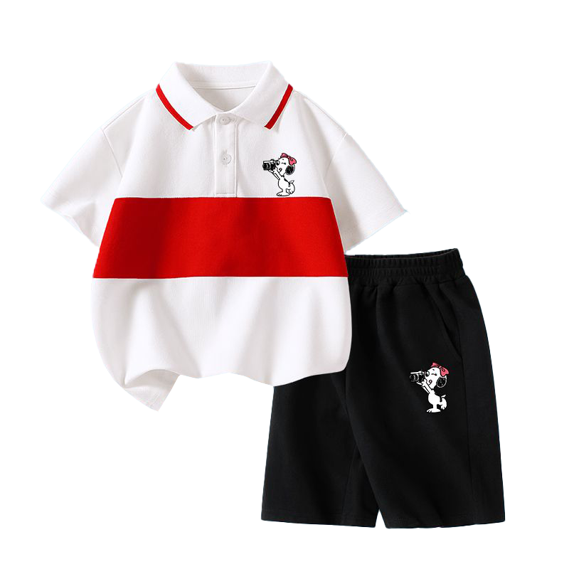 史努比(SNOOPY)童装短袖儿童套装男童POLO衫短裤夏季翻领学生半袖上衣夏装DU+N