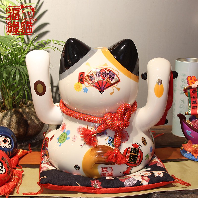 特大号电动自动摇手猫日式招手收银台摆件开业陶瓷礼品 三维工匠 千客万来-镇店之宝(存钱罐)猫高清大图