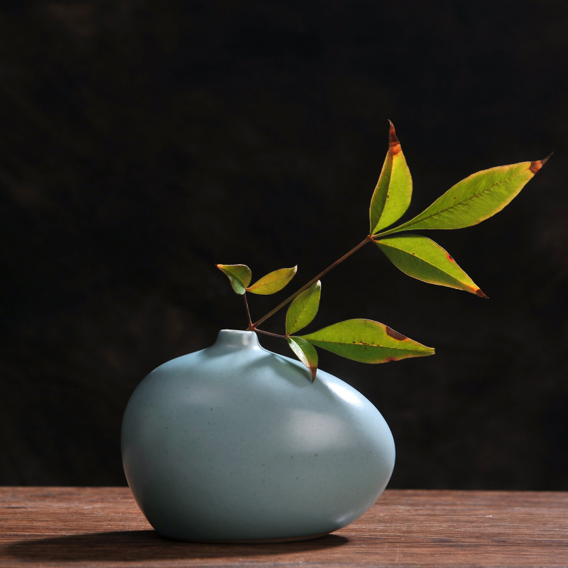 陶瓷汝窑蓝色复古禅意小花瓶茶道创意小花插家居装饰品摆件 三维工匠 石头瓶(高8厘米)高清大图