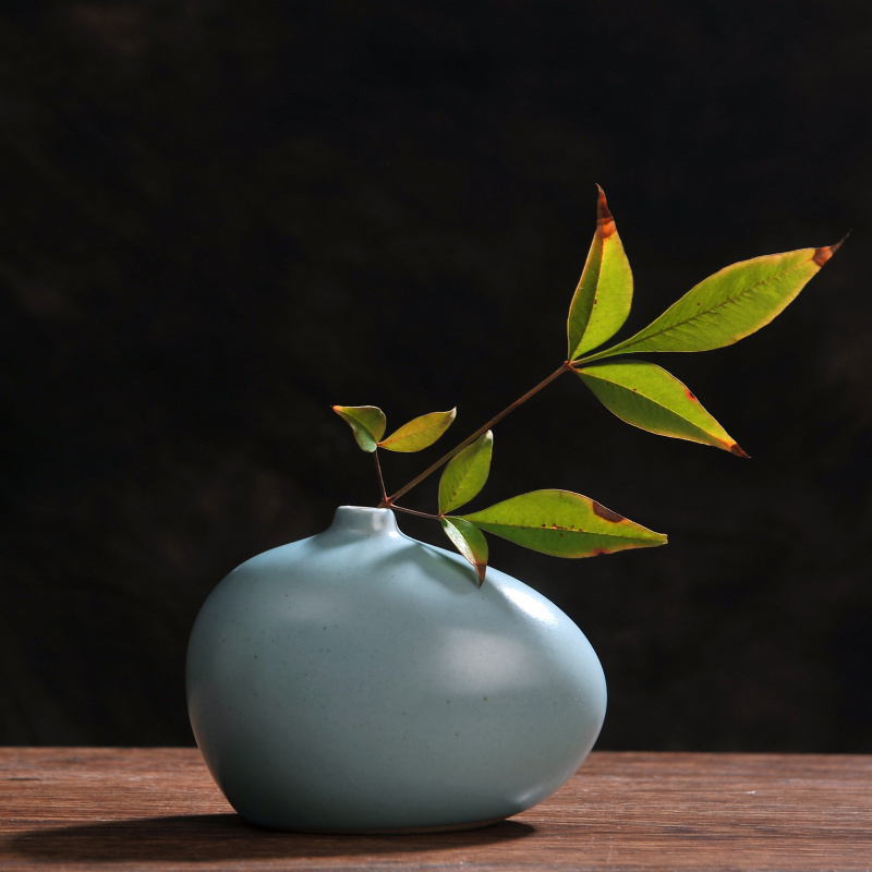 陶瓷汝窑蓝色复古禅意小花瓶茶道创意小花插家居装饰品摆件 三维工匠 石头瓶(高8厘米)