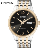 西铁城(CITIZEN)手表男日本时尚自动机械间金色黑盘双日历显示钢带男表NH7504-52EB