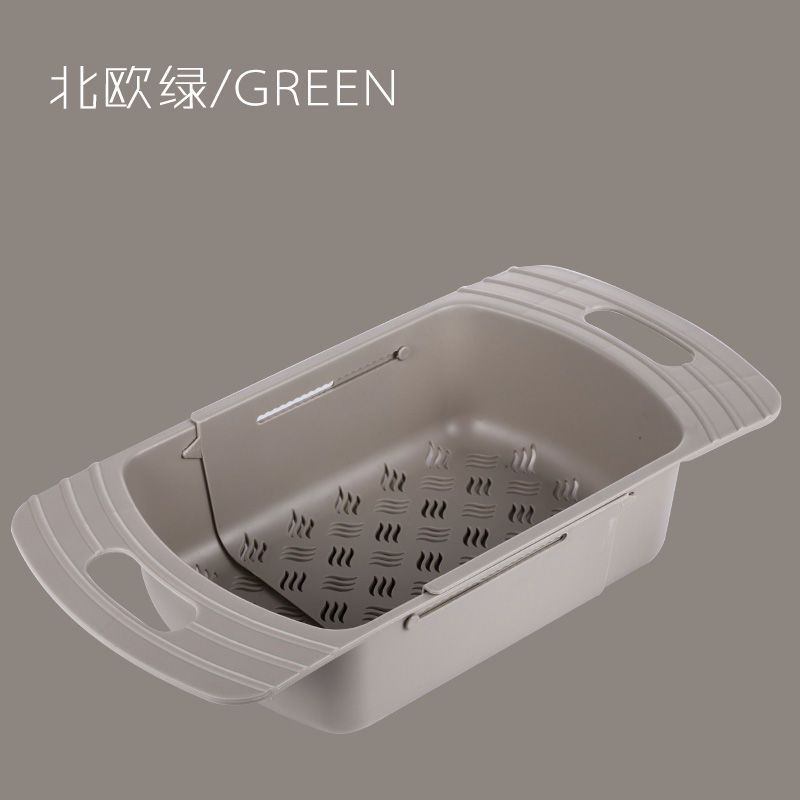 厨房水槽置物架水池蔬菜水果可伸缩沥水篮小麦秸秆收纳篮放碗筷子|北欧绿 升级加厚款可伸缩【3个装】