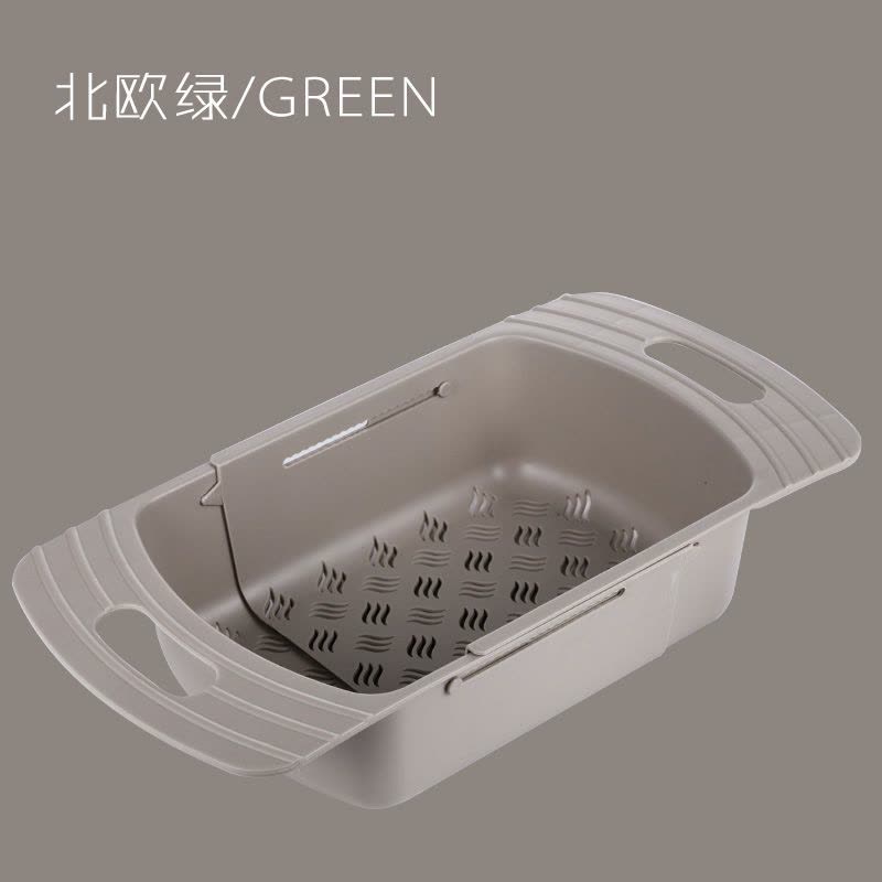 厨房水槽置物架水池蔬菜水果可伸缩沥水篮小麦秸秆收纳篮放碗筷子|北欧绿 升级加厚款可伸缩【3个装】图片