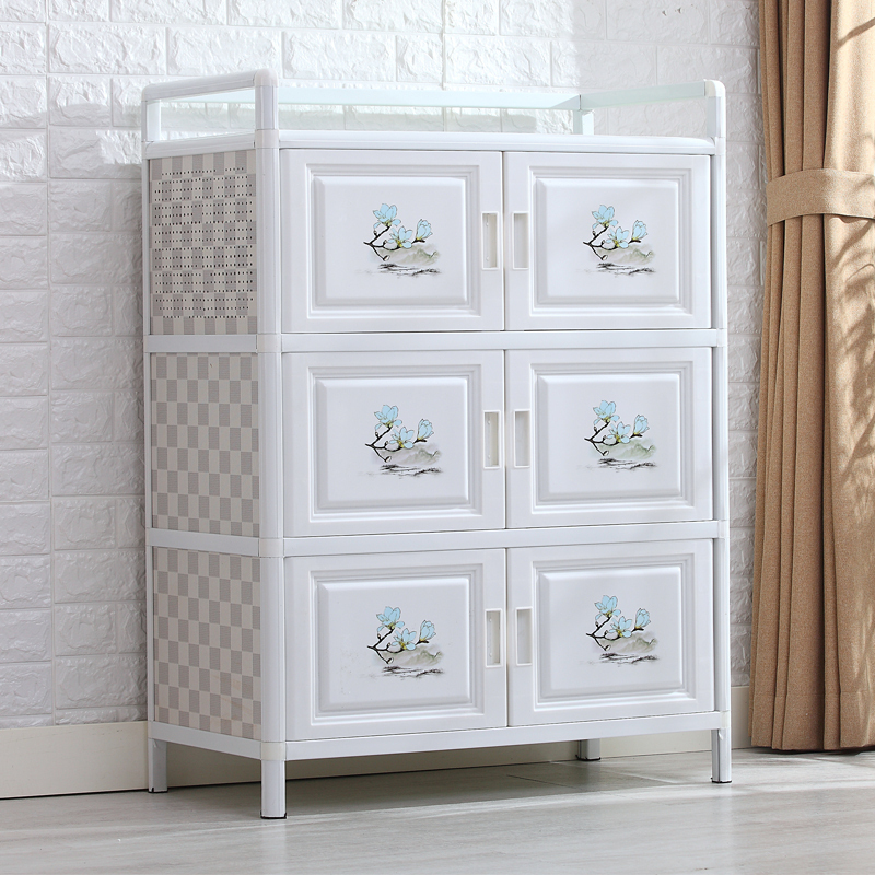 汐岩放碗柜家用厨房经济型厨房橱柜置物柜收纳柜餐边铝合金储物柜简易 兰花三层6门长78宽40高105双门