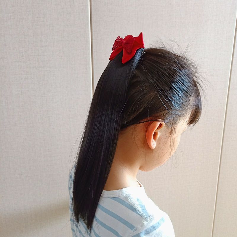 儿童假发马尾女直发假马尾小女孩蝴蝶结发夹可爱女童拍照后马尾辫红色