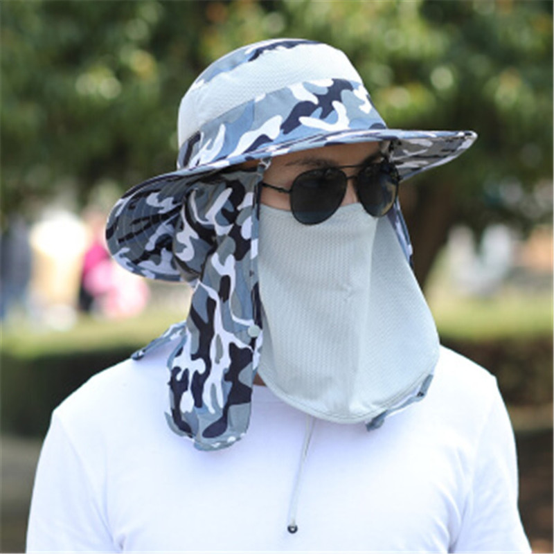 dusennna杜森纳凉帽均码男士户外太阳帽遮面遮阳帽浅蓝迷彩单位顶视频
