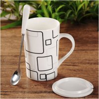 创意陶瓷杯子简约情侣水杯大容量马克杯带盖勺个性咖啡杯喝水茶杯多色多款生活日用家庭清洁生活日用家居器皿水具/水杯