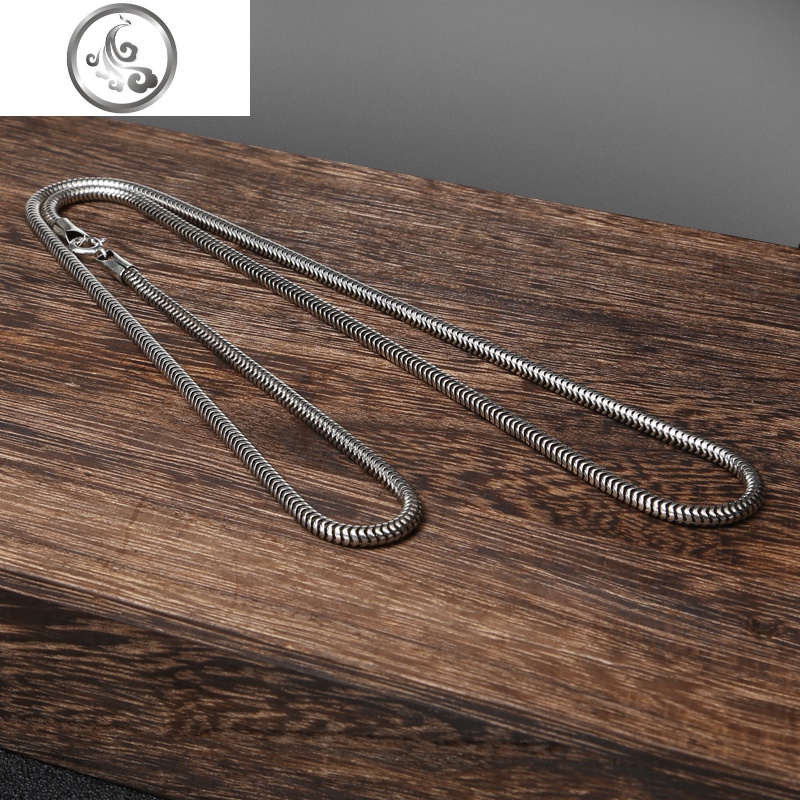 经典时尚男生锁骨单身裸链圣诞泰国925银复古蛇骨项链 JiMi高清大图