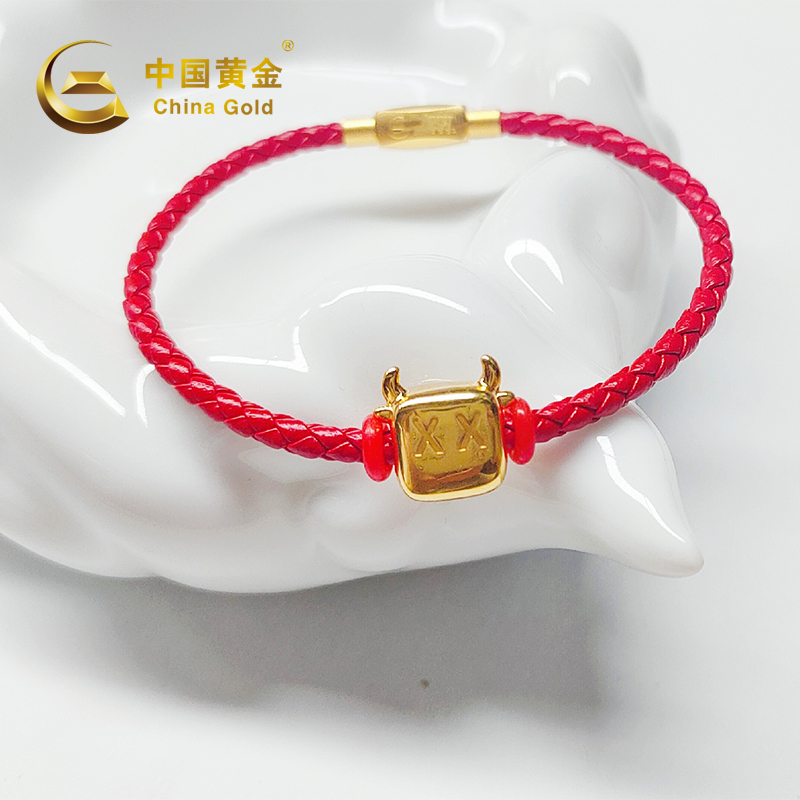 中国黄金 金包银XX牛皮绳手链