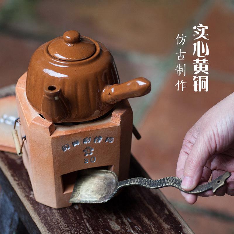 美帮汇手工铜筷子老铜器炭夹炭铲碳灰铜铲子铜火钳铜锤子炭炉茶道配件高清大图