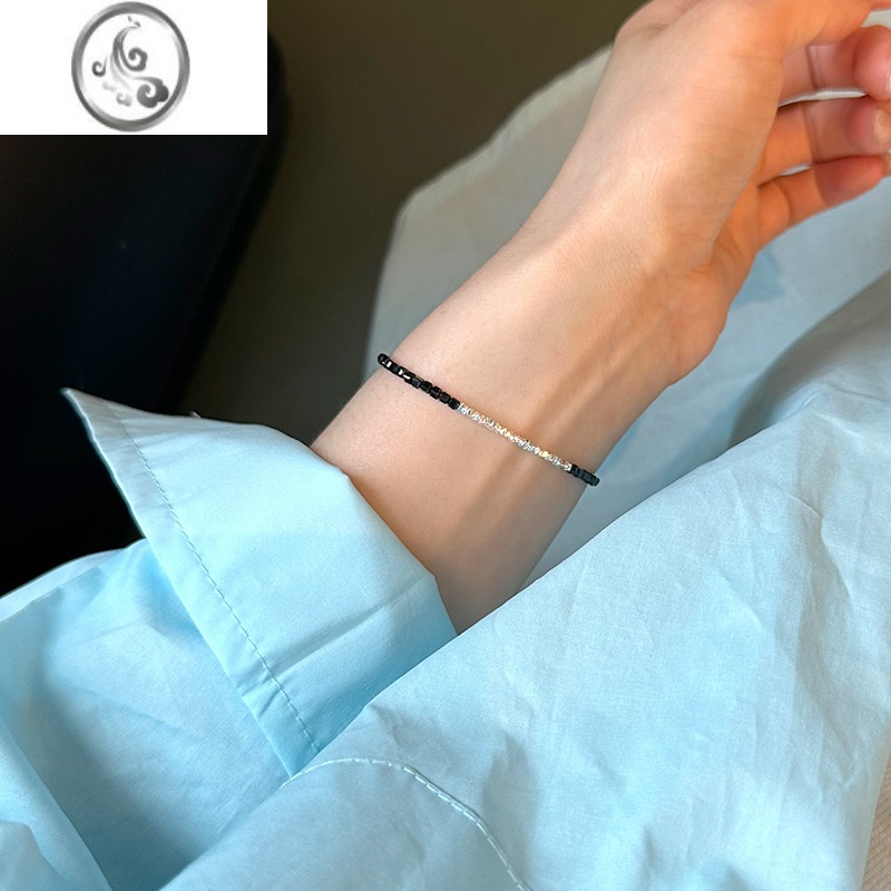 JiMi渡川酱925银银简约小众高级感黑晶石碎银子手链手串ins时髦百搭潮高清大图