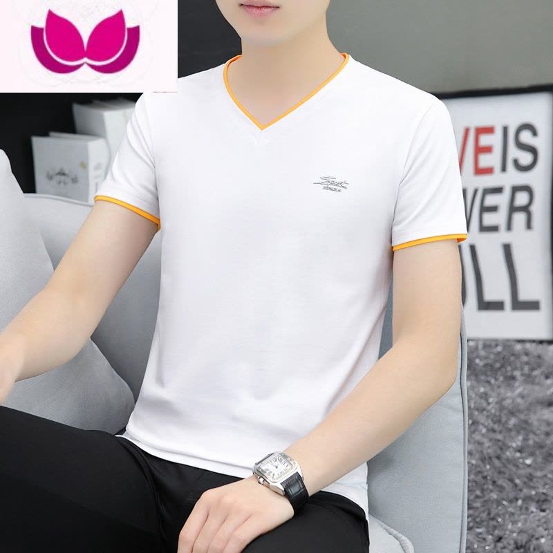 七斓夏季短袖男士T恤V领男装新款上衣时尚百搭潮流休闲t恤打底衫图片