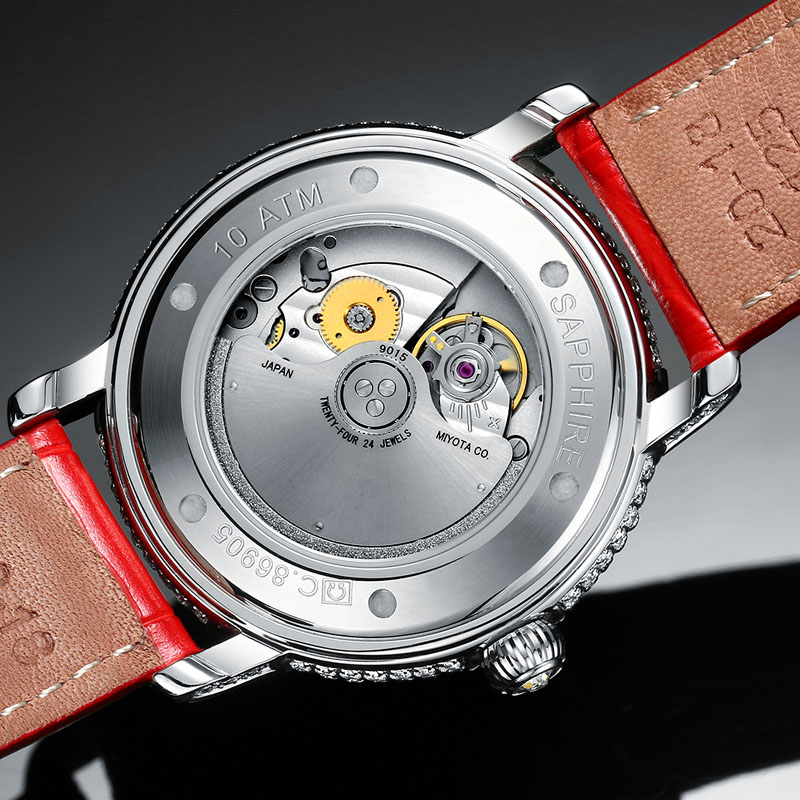 瑞士嘉年华Carnival进口机芯女士手表满天星全自动机械表 女镶钻牛皮表带休闲时尚女表防水真皮腕表8690高清大图