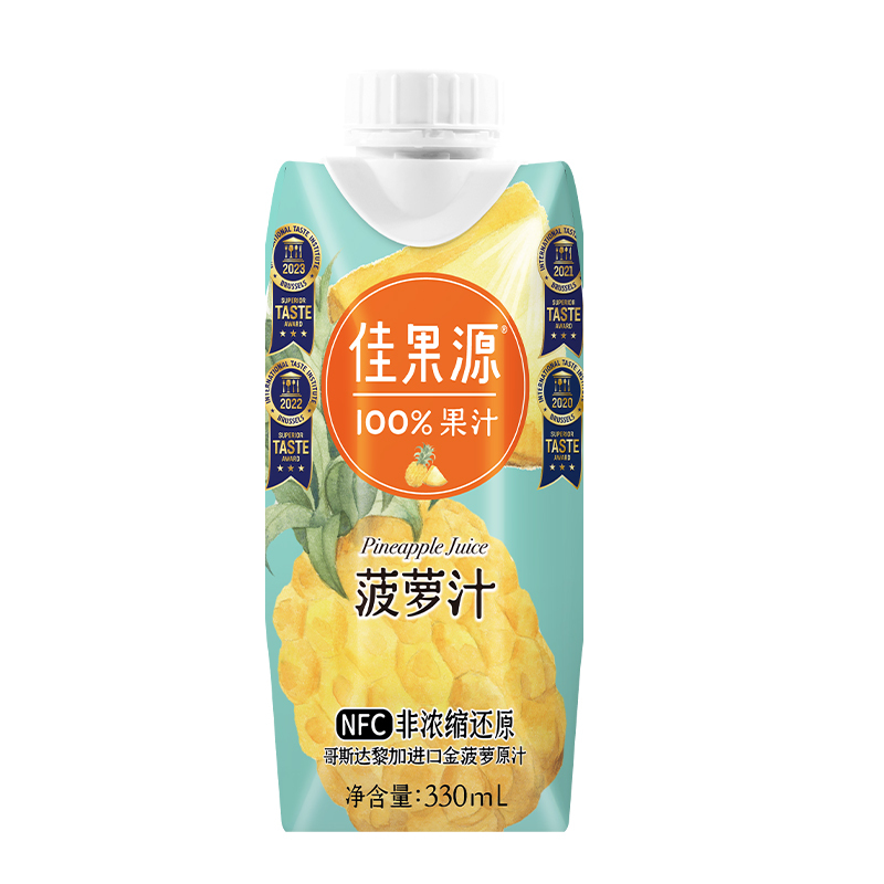 佳果源NFC菠萝汁330ml*12瓶 金菠萝 高维C 非浓缩还原 苏宁宜品推荐
