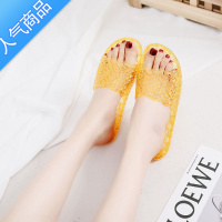 SUNTEK水晶凉鞋老式女款防滑不伤脚公主透明平底浴室洗澡家用厚底凉平底 黄色 37偏小一码