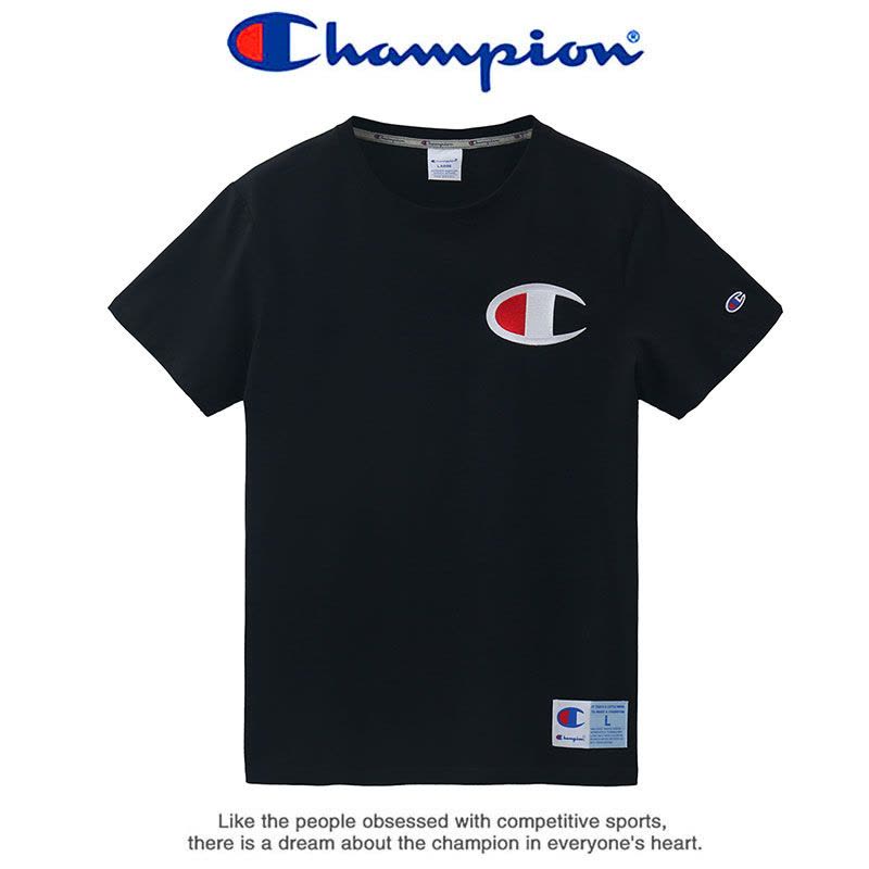 Champion 冠军夏季短袖T恤女士情侣同款圆领INS风潮刺绣运动T恤男图片