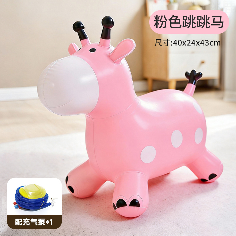 儿童跳跳马宝宝防摔充气跳跳鹿大号骑马玩具男孩女孩新年礼物3750 粉-卡通音乐鹿【配脚踏打气泵】