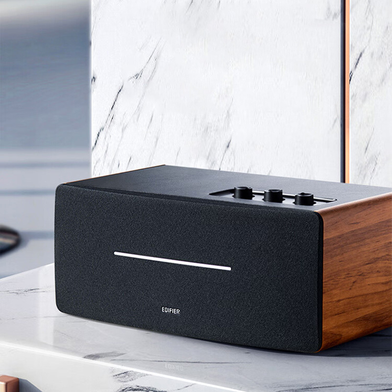 漫步者蓝牙音箱调节方便木质箱体顶部快捷连接稳定棕木纹D12高清大图