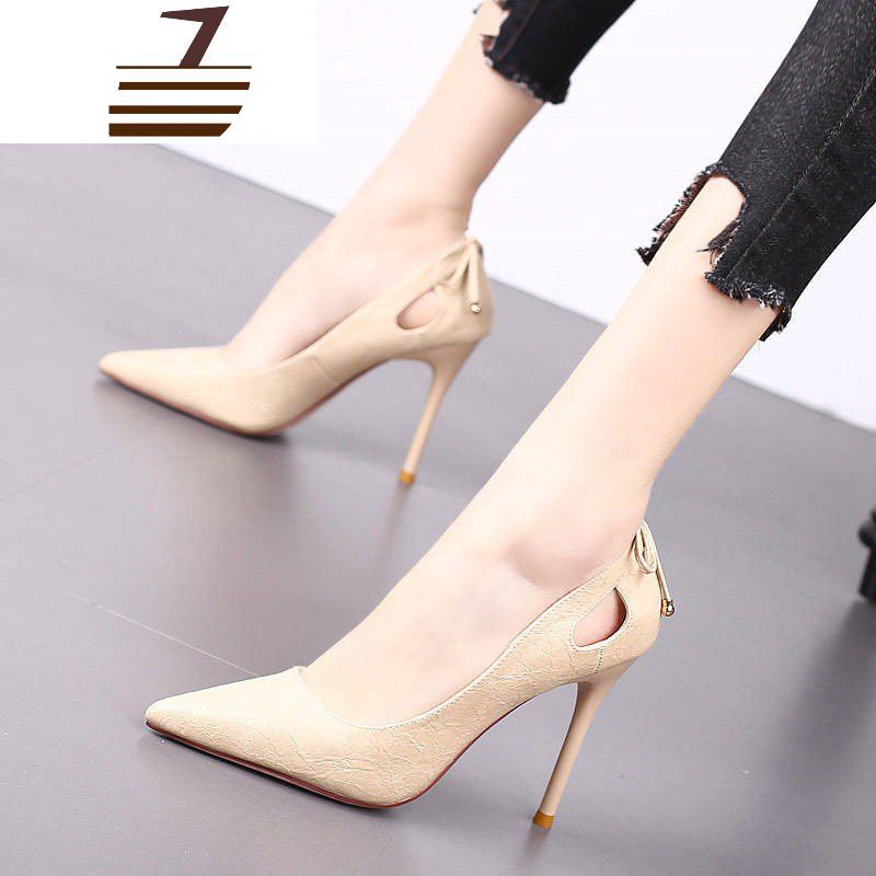 尗卡新款韩版网红尖头鞋子女高跟鞋细跟浅口性感百搭工作单鞋