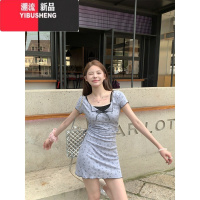 YIBUSHENG甜辣风小众假两件连衣裙女装季收腰裙子显瘦包臀裙短裙