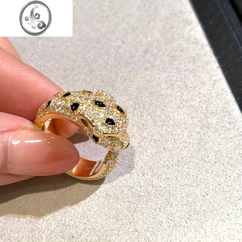 jimi猎豹满钻斑点豹子头开口戒指925银银情侣男女指环精工高版轻奢