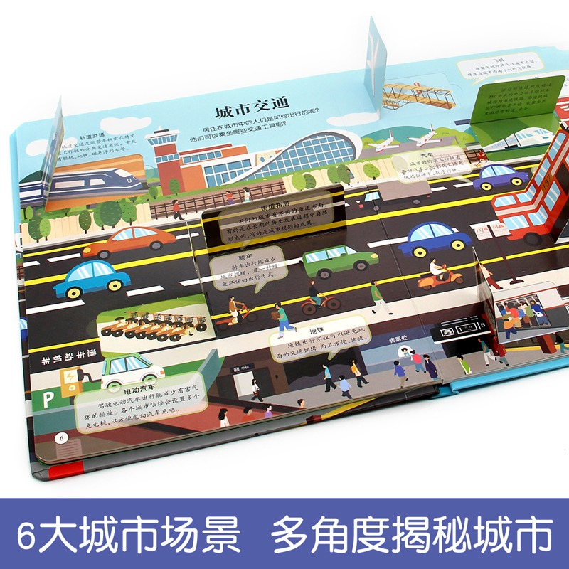 揭秘城市 [正版]探索世界科普翻翻书 揭秘城市交通揭秘系列儿童翻翻书立体书3d绘本故事书科普百科全书读物3-6岁以上7岁