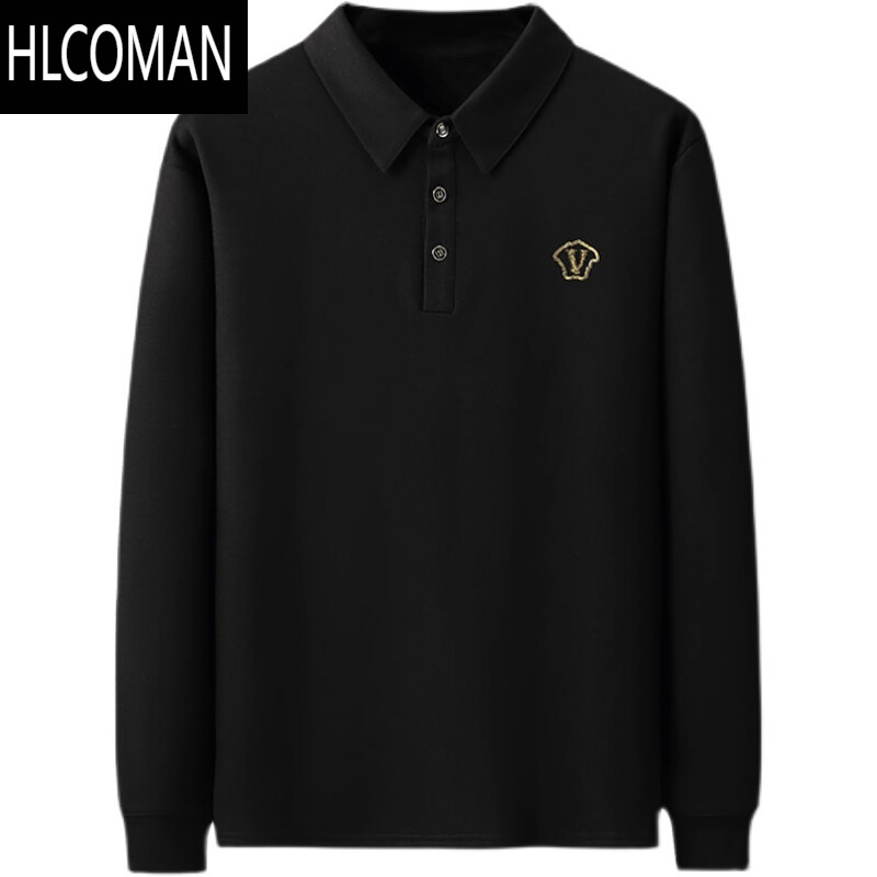 HLCOMAN300斤大码翻领长袖T恤男卫衣男套头商务2024新款加肥加大肥佬