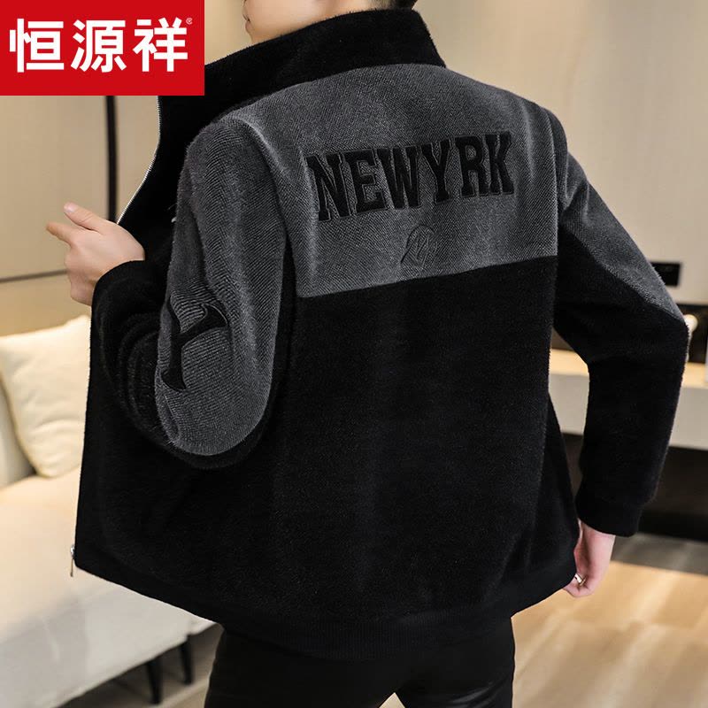 恒源祥秋冬季加厚毛呢子立领夹克男短款加棉高端男士休闲大衣外套图片