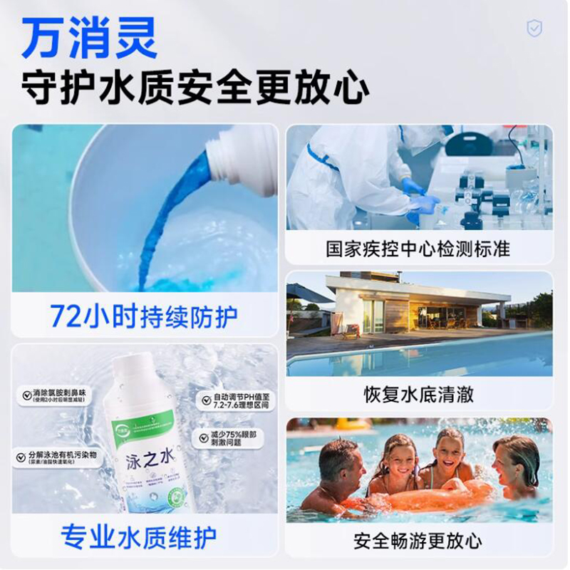 万消灵超氯水质活化剂游泳池温泉池有效解决氯臭增强消毒效果6瓶/箱高清大图