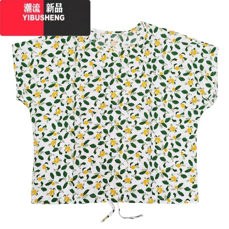 YIBUSHENG季薄款棉绸短袖小衫女宽松上衣胖mm加肥休闲碎花人造棉T恤潮高清大图