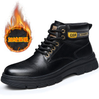 【王俊凯同款】马丁靴男秋冬季新款高帮复古户外工装靴真皮棉靴子 9128黑色加绒款 40