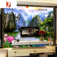 三维工匠背景墙山水画贴纸墙贴自粘客厅装饰流水生财壁纸墙纸贴画风景壁画 QZ-3-八方 中