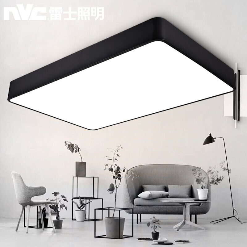 雷士照明NVC 北欧黑客厅吸顶灯简约现代长方形卧室餐厅吊灯调光LED亚克力创意黑色苹果灯具套餐灯饰组合15㎡