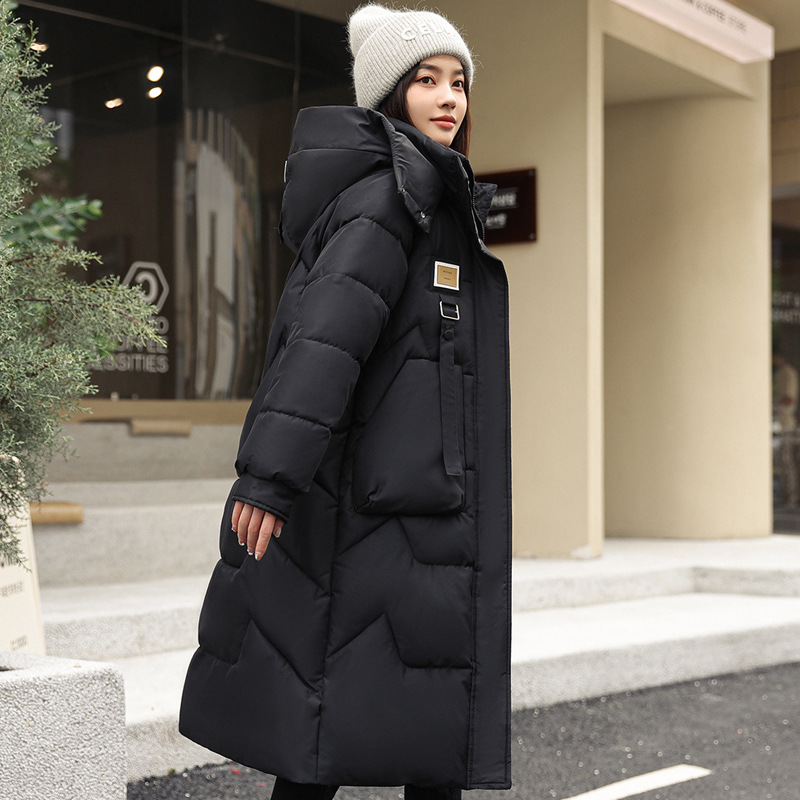 欧洲站2024冬季新款可拆卸帽棉衣女中长款过膝加厚棉袄棉服女外套 黑色 M