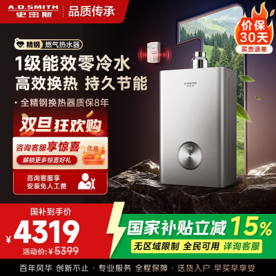 AO史密斯佳尼特 1级能效16L零冷水燃气热水器 JSLQ28-TJ3