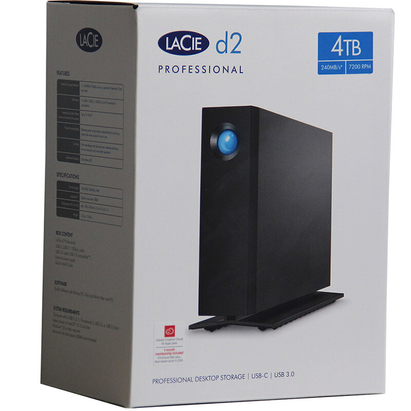 LaCie 4TB 移动硬盘 Type-C/USB3.1 D2 3.5英寸 企业级硬盘 STHA4000800