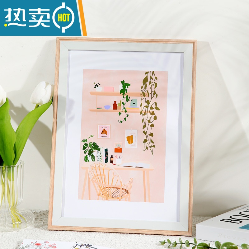 敬平莫兰迪相框挂墙北欧风画框装裱A3a4展示架免打孔4k8k四开油画外框 生动粉白 28寸挂墙[可放50.8*70.8c