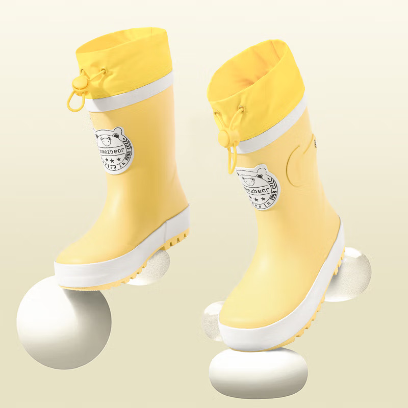 甜甜仔学院风橡胶雨鞋儿童雨鞋男童女童防滑水鞋宝宝雨靴女款学生雨靴男孩胶鞋 洛克黄【防水松紧口】 30码/内长20cm