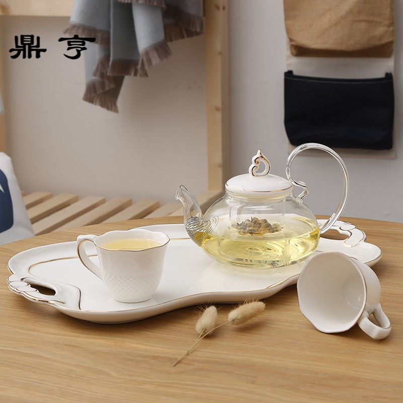 鼎亨简约花果茶具套装蜡烛加热玻璃陶瓷煮水果花茶具下午茶壶茶杯