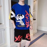 梵克公牛T恤夏装一套男装搭配帅气ins流嘻哈短袖T恤男夏季休闲套装青少年学生两件套