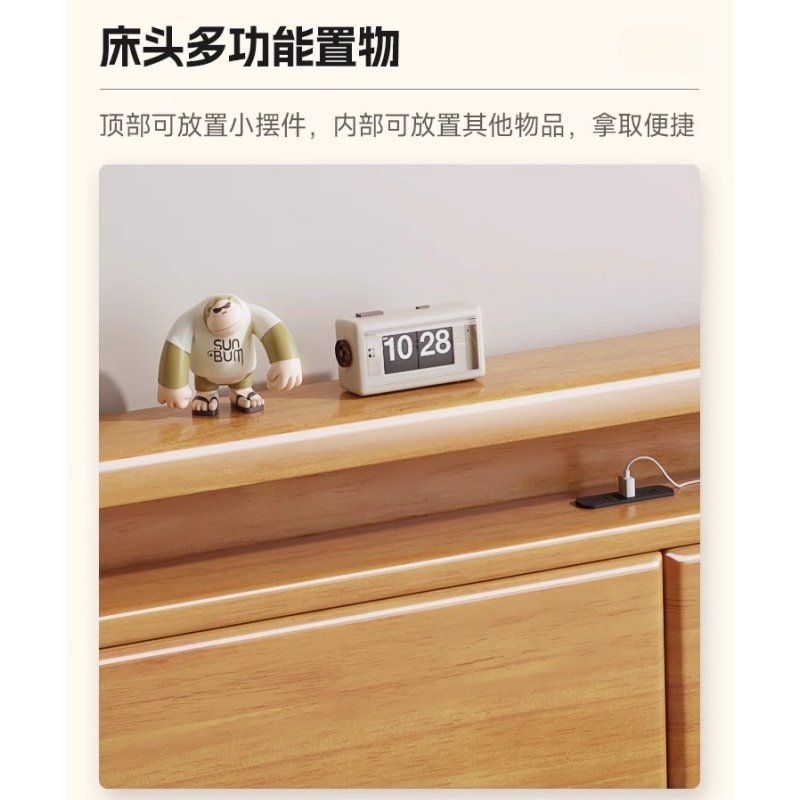 鑫木樽板式床150*200*97cm+5cm床垫+床头柜1组高清大图