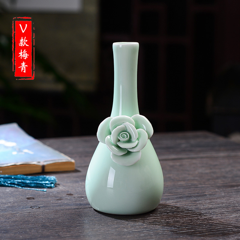 景德镇陶瓷摆件迷你陶瓷手绘小花瓶迷你小花瓶小清新手绘插花瓷器 三维工匠 V款梅青