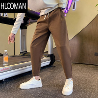 HLCOMAN直筒裤子男士痞帅冬款加绒哈伦男裤2024新款黑色小脚休闲裤