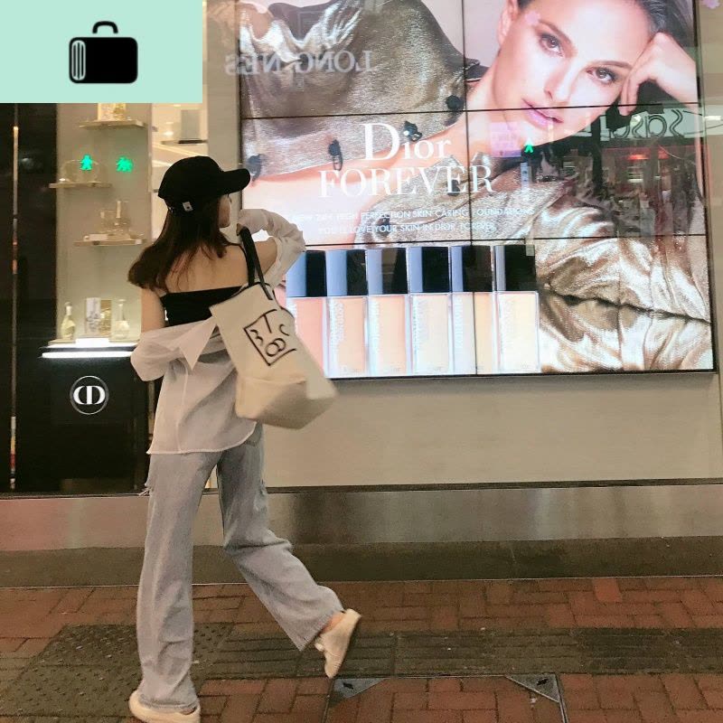 包包女2020新款单肩帆布包慵懒风布袋包手提字母包NEW LAKE 本白色女手包图片